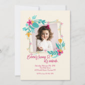 Flower Photo Frame for Girls 招待状 (正面)