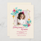 Flower Photo Frame for Girls 招待状 (正面/裏面)