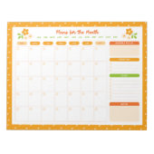 Flower Polka Dots Monthly Sunday Start Planner ノートパッド (正面)