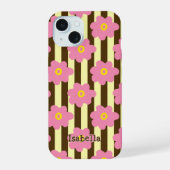 Flower Power ストライプ 個人名 iPhone カー 15ケース (裏面)