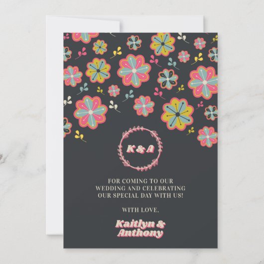 Flower Power 70のレトロGroovy結婚の写真 サンキューカード (裏面)