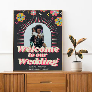 Flower Power 70のレトロGroovy結婚の歓迎 ポスター