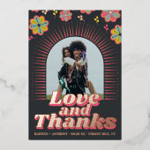 Flower Power 70のレトロGroovy結婚's Thank You 箔招待状 (正面)