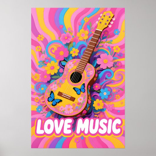 Flower Power Guitar Pop Art ポスター (正面)