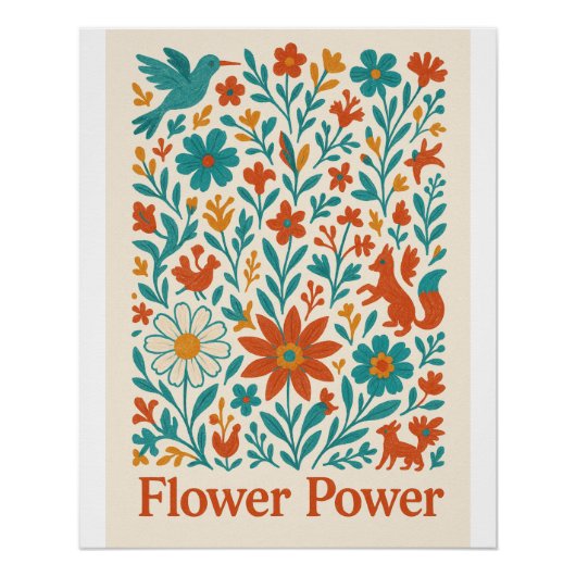 Flower Power Otomi Folk Art ポスター (正面)