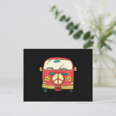 Flower Power Peace Sign Vintage Microbus Van 案内ポストカード (スタンド正面)