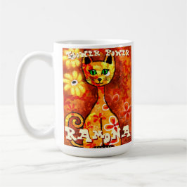 Flower Power Retro Whimsical Cat Personalized コーヒーマグカップ