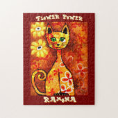 Flower Power Retro Whimsical Cat Personalized ジグソーパズル (縦)