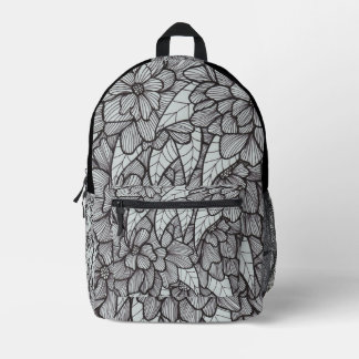 Flower Print Backpack With White Gray Black Art プリントバックパック