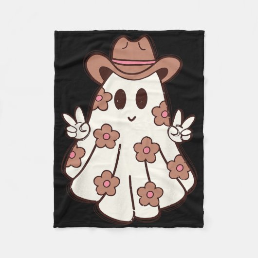 Flower Retro Western Ghost Halloween Funny Cowgirl フリースブランケット (正面)