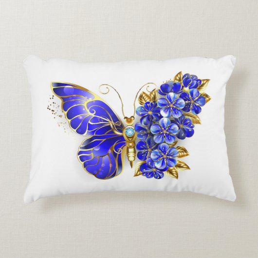 Flower Sapphire Butterfly アクセントクッション (正面)