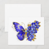 Flower Sapphire Butterfly ノートカード (正面/裏面)