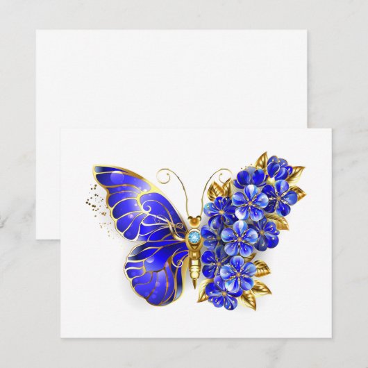 Flower Sapphire Butterfly ノートカード (正面/裏面)