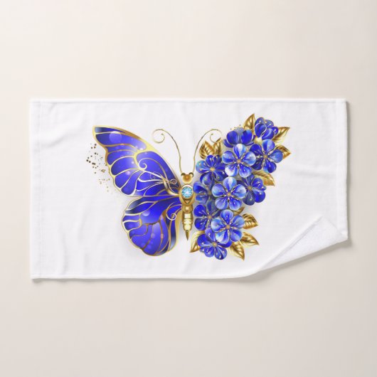 Flower Sapphire Butterfly ハンドタオル (ハンドタオル)
