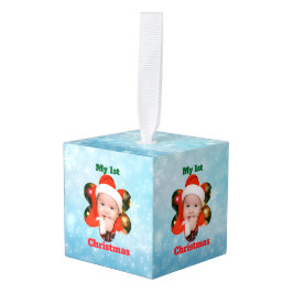 Flower Shape My 1st Christmas Photo キューブオーナメント