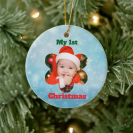 Flower Shape My 1st Christmas Photo セラミックオーナメント