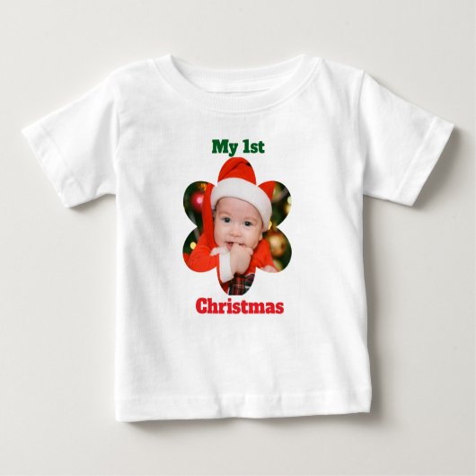 Flower Shape My 1st Christmas Photo ベビーTシャツ (正面)