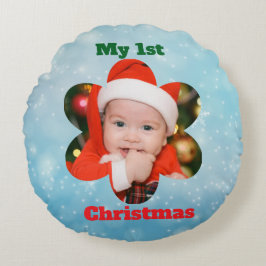 Flower Shape My 1st Christmas Photo ラウンドクッション
