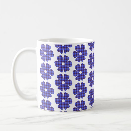 Flower Shape Plaid Blue Cornflower コーヒーマグカップ (左)