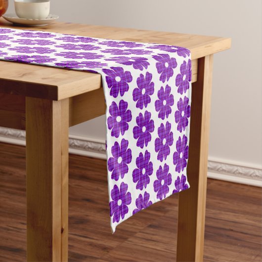 Flower Shape Plaid Purple Pink Table Runner ショートテーブルランナー (インサイチュ)