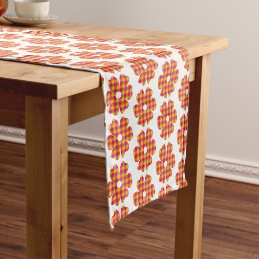 Flower Shape Plaid Yellow Orange Pink Table Runner ショートテーブルランナー (インサイチュ)