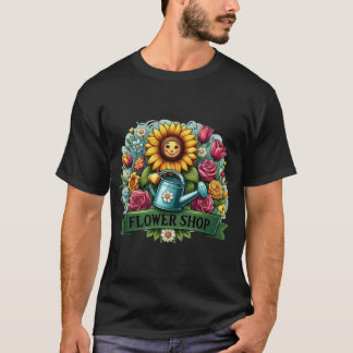 Flower Shop Sunflower with Watering Can Tシャツ