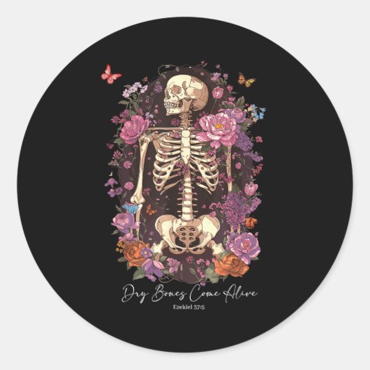 Flower Skeleton Dry Bones Come Alive, Retro Enchan ラウンドシール (正面)