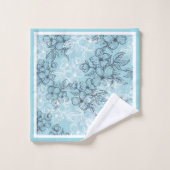 Flower Sketch Charcoal Grey and White  バスタオルセット (ウォッシュタオル)