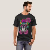 Flower Skull Sugar Roses Floral Skeleton Cute Punk Tシャツ (正面フル)
