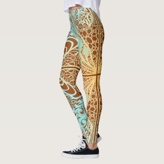 Flower Square Rose Overlay Lace Art 2 Leggings レギンス (左)