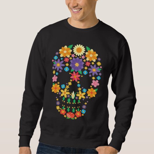 Flower Sugar Skull Halloween Day of Dead Costume スウェットシャツ (正面)