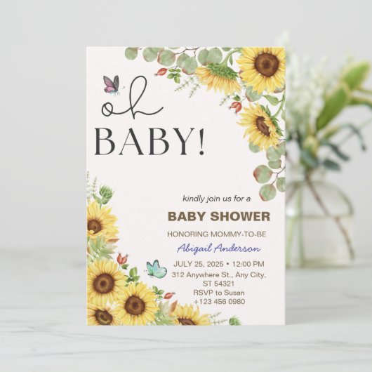Flower Sun Floral Girls Baby Shower Invitations  招待状 (スタンド正面)