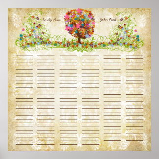 Flower Tree Print  Quaker Wedding Certificate ポスター