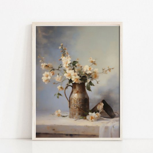 Flower Vase Still Life Painting, Vintage Kitchen  ポスター
