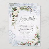 Flower Winter Snowflakes ベイビーシャワーのお知らせ 招待状 (正面/裏面)