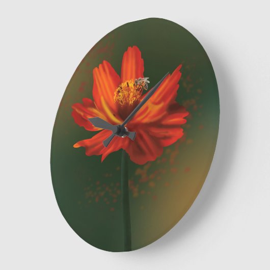 Flower with bee ラージ壁時計 (傾斜)