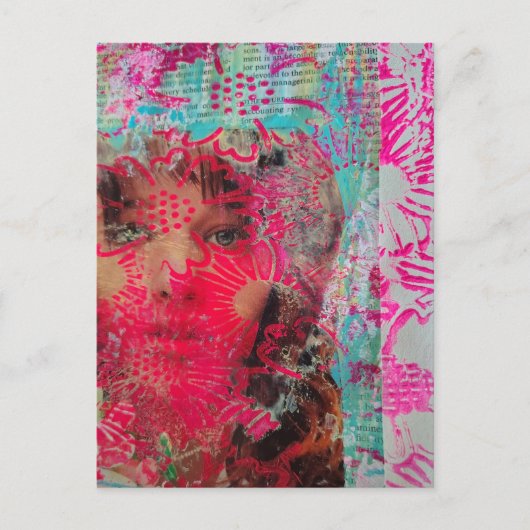 Flower Woman Mixed Media Collage  ポストカード (正面)