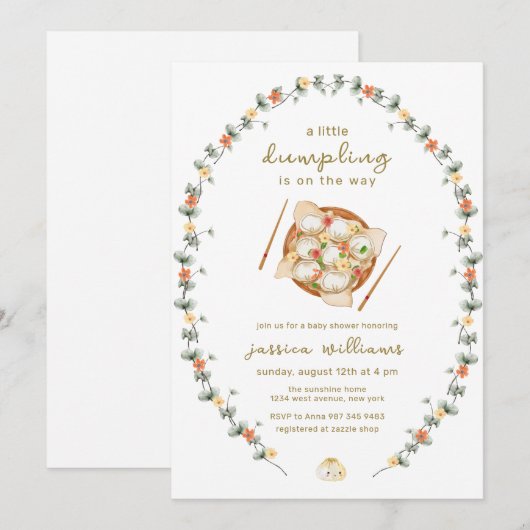 Flower Wreath Bao Dumpling Baby Shower  招待状 (正面/裏面)