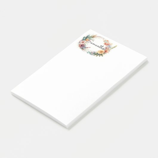 Flower Wreath Personalized Post It Notes ポストイット (アングル)