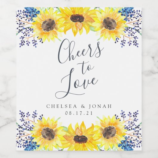 Flowerfields "Cheers to Love" Personalized Wedding ワインラベル (シングルラベル)