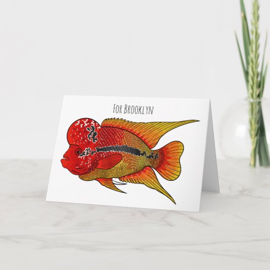 Flowerhorn cichlid fish cartoon illustration カード (正面)