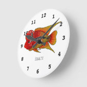 Flowerhorn cichlid fish cartoon illustration ラウンド壁時計 (傾斜)