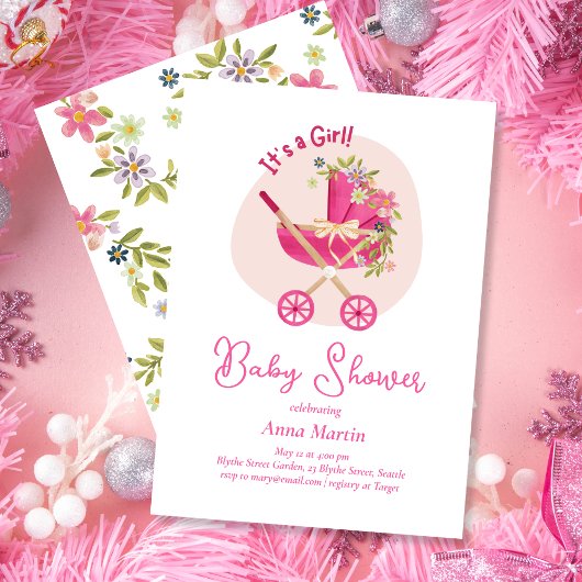 Flowering Carriage Baby Shower Invitation 招待状