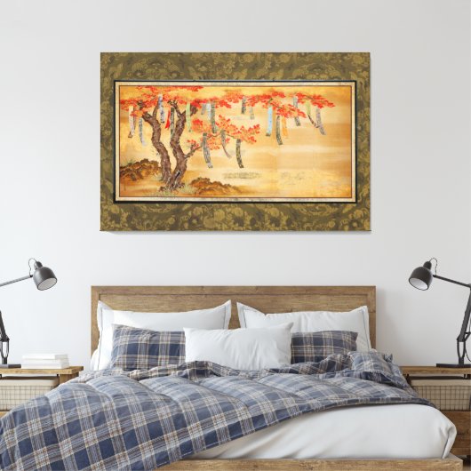 Flowering Cherry and Autumn Maples with Poem Slips キャンバスプリント (インサイチュ (寝室))