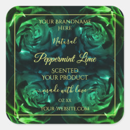Flowering Dark Greenおよびティール（緑がかった色）バラ製品ラベル スクエアシール