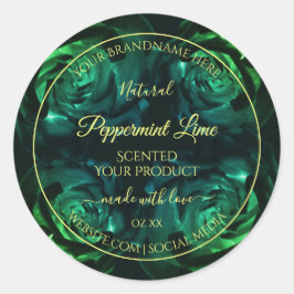 Flowering Dark Greenおよびティール（緑がかった色）バラ製品ラベル ラウンドシール