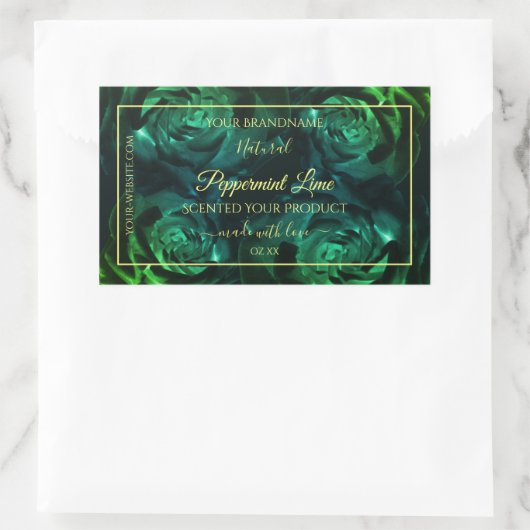 Flowering Dark Greenおよびティール(緑がかった色)バラ製品ラベル 長方形シール (バッグ)