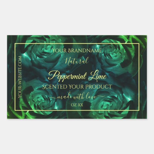 Flowering Dark Greenおよびティール（緑がかった色）バラ製品ラベル 長方形シール (正面)
