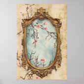 flowering Japanese peach branches and antique text ポスター (正面)