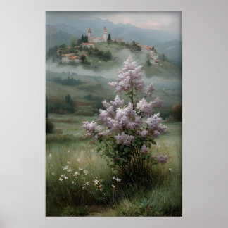 Flowering Tree Lilac Print, Antique Spring Field ポスター